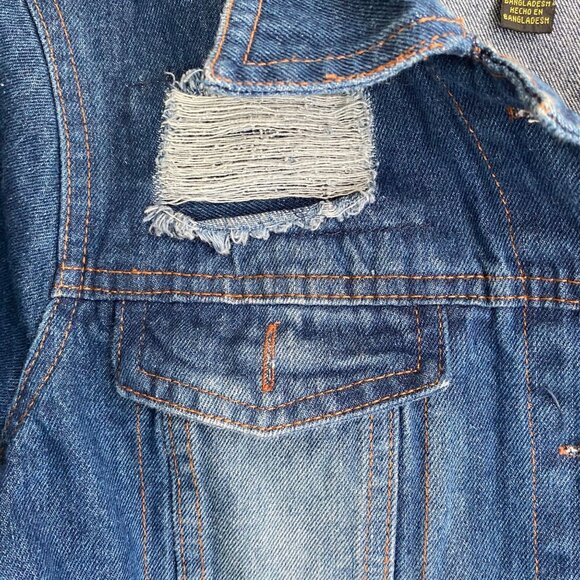 Taxi Womens Distressed Denim Jacket With Ripped Details Long Sleeves & Button Fr - Picture 6 of 15